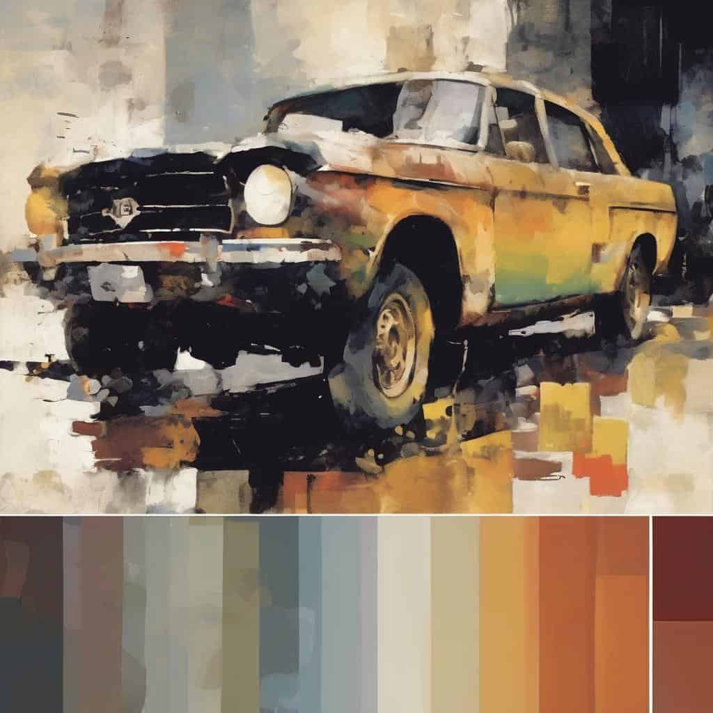 Ντεμπούτο αυτοκινήτου σε αφηρημένο στιλ με παστέλ και θερμές αποχρώσεις.